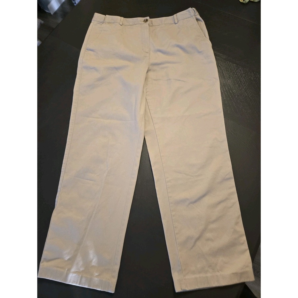 LL Bean Classic Fit Chinos Khaki Tan Straight Leg‎ Pants Womens 14 Regular